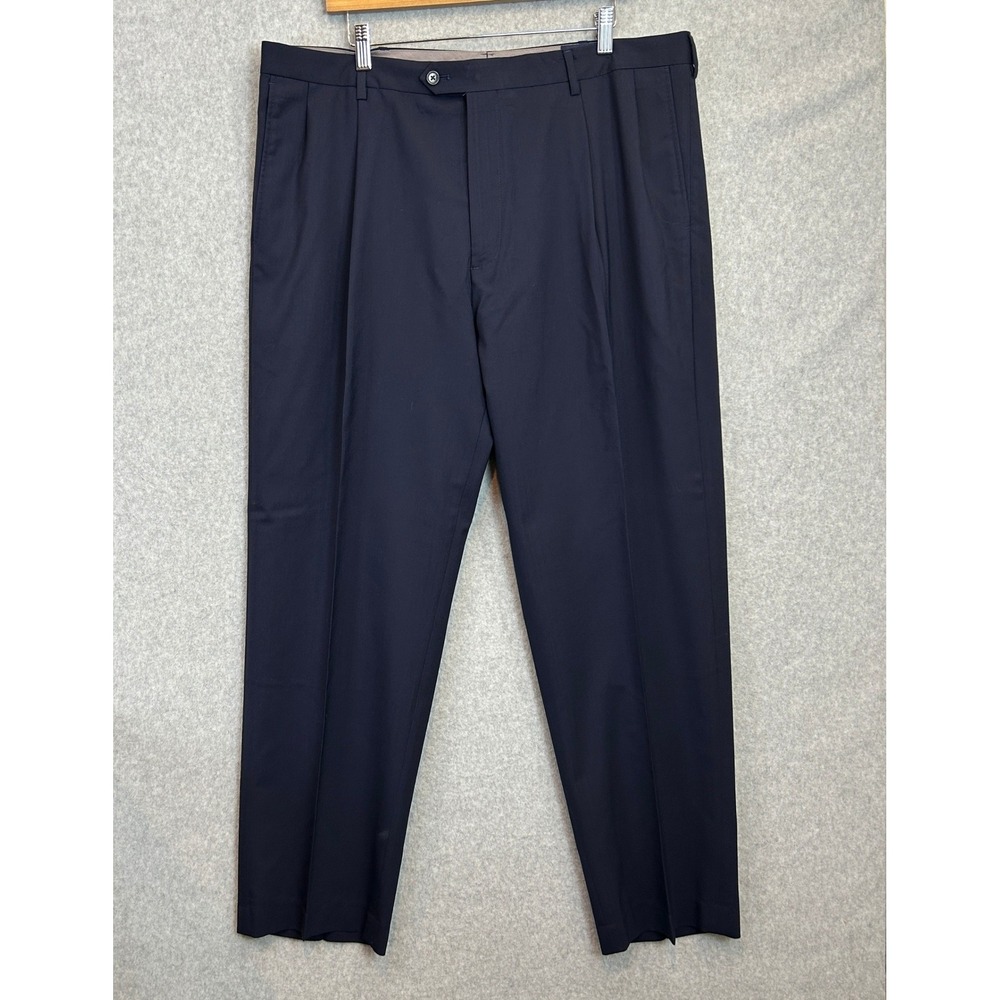 Lands End Dress Pants Navy Blue Pleated Wool Traditional Fit Mens 38 Long x 31
